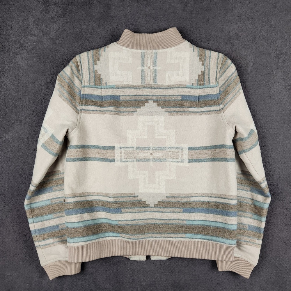 Pendleton Santa Clara Jacquard Wool Bomber Jacket Womens Small Cream Blue - Picture 2 of 10